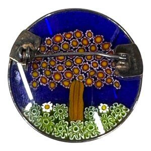 Sterling Millefiori Decorative Tree of Life Art Glass Pin Vintage Italy Brooch